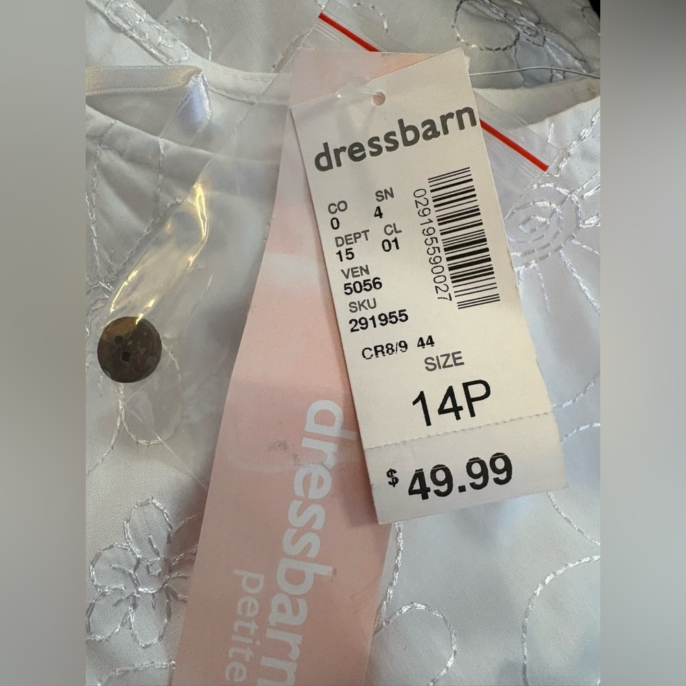 Dress Barn White Embroidered Button Down Dress Size 14 Petite NWT - Picture 4 of 6